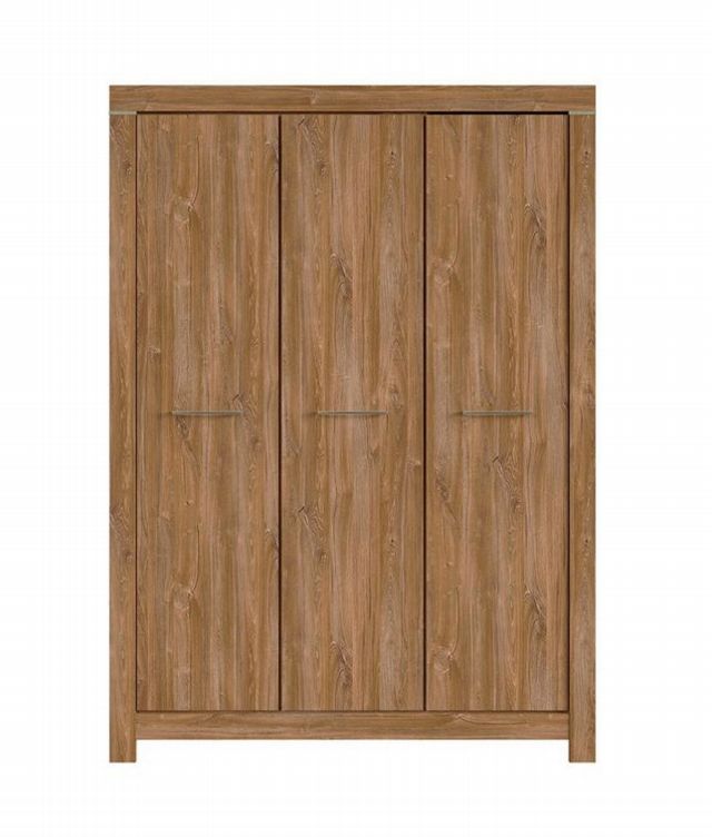 Gent 3-Door Wardrobe | Stirling Oak | Soft-Close | Rail + 4 Shelves | 150×201 cm