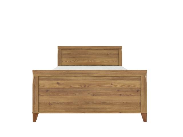 Bergen Bed 140 — Tall Headboard, Geometric Detail & Angled Legs, Golden Sibiu Larch