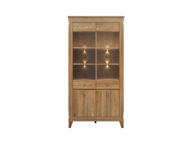 Bergen Display Cabinet — Glass Doors, LED Lighting & Golden Sibiu Larch