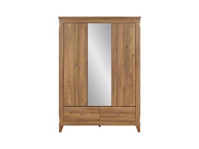 Bergen Wardrobe 144×202cm – Golden Sibiu Larch | Mirror Front, Hanging Rail & Drawers