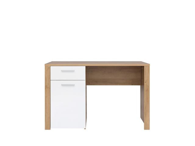 Balder Study Desk 120 cm – Riviera Oak / White Gloss, 1 Drawer & Cabinet