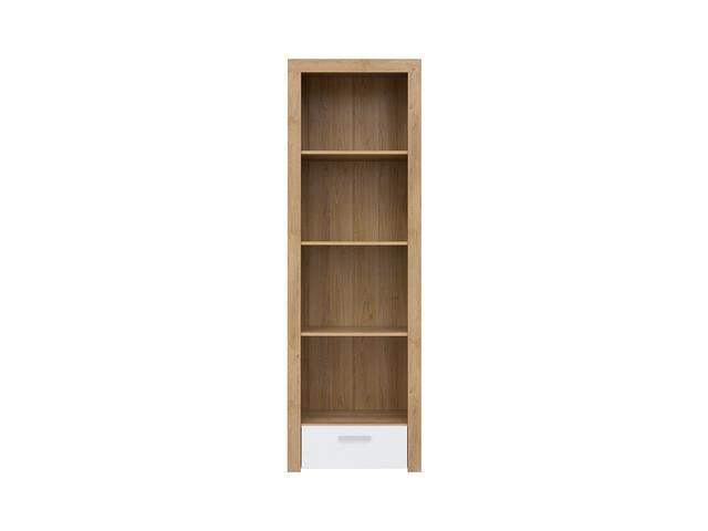 Balder Open Bookcase 62×192 cm – 3 Shelves & Drawer | Riviera Oak & White Gloss