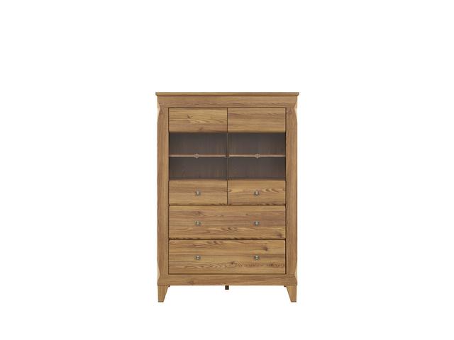 Bergen Display Cabinet with Glass Doors & 2 Drawers | Golden Sibiu Larch | 102x150.5cm