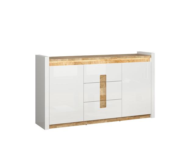 Alameda — Large Chest of Drawers | 172 cm | 3 Drawers & 2 Doors | White Gloss & Westminster Oak