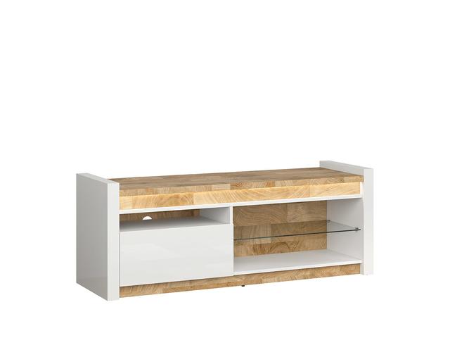 Alameda TV Unit 147 cm with LED Lighting & Drawer – White Gloss / Westminster Oak