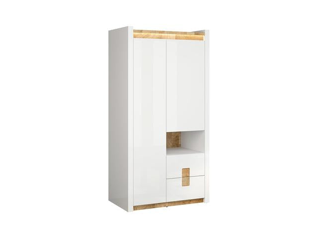 Alameda Wardrobe 102×201cm – White High Gloss & Westminster Oak | LED Lighting & Soft-Close