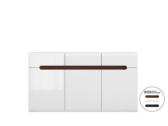 Azteca Trio Chest of Drawers 150cm – White & White Gloss | 3 Doors, 3 Drawers & Soft-Close