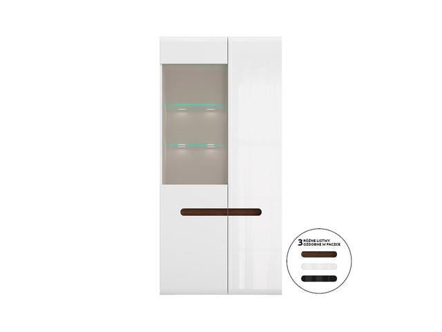 Azteca Trio Display Cabinet with LED Lighting | White & White Gloss | 90x193cm