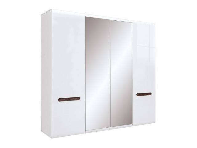 Azteca Trio 4-Door Wardrobe 220×210 cm – Mirror Fronts, 3 Sections, 2 Hanging Rails, Soft-Close | White & White Gloss
