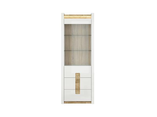 Alameda — Display Cabinet | 72 × 201.5 cm | 2 Glass Shelves & 2 Drawers | LED | White Gloss & Westminster Oak