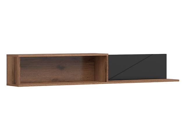 Forn Floating Wall Shelf 156cm — Open & Enclosed Sections, Dark Delano Oak & Black Matt