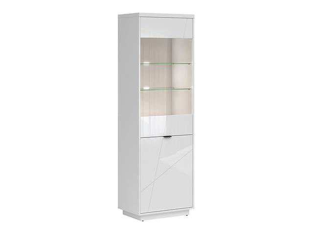 Forn Display Cabinet 64×200 cm – White Gloss | Glazed Door, 2 Glass Shelves & LED Option