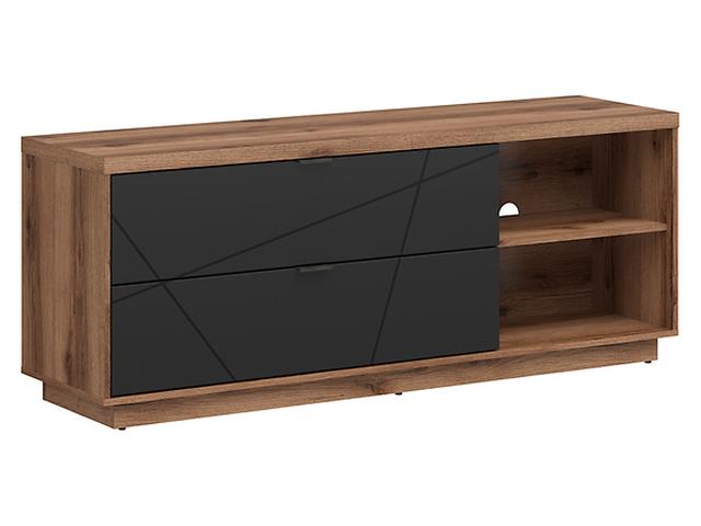 Forn TV Cabinet with 2 Drawers & Shelves | Dark Delano Oak & Black Matt | 156x61cm