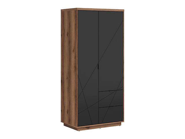 Forn Wardrobe 94×200cm – Dark Delano Oak & Black Matt | 2 Hanging Rails, 4 Shelves & 2 Drawers