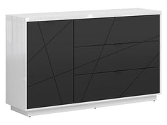 Forn Chest of Drawers 156cm — 1 Cabinet, 3 Full-Extension Drawers & Soft-Close Hinges, White Gloss & Black Matt