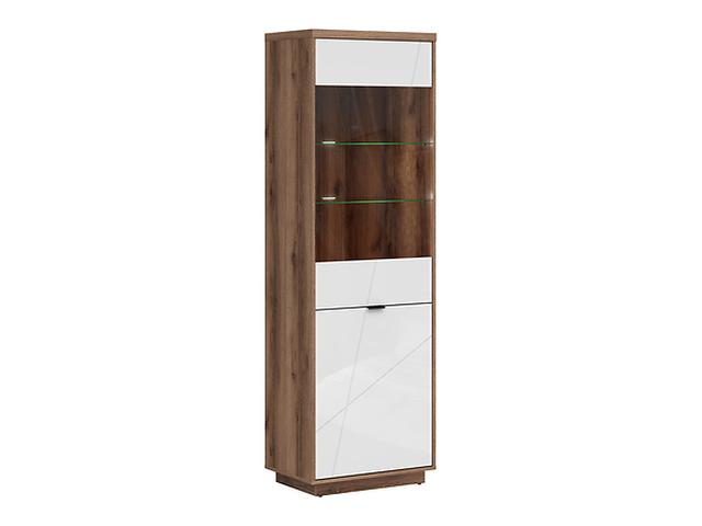Forn Display Cabinet 64 cm – Dark Delano Oak & White Gloss, Glass Door, 6 Zones, Soft-Close