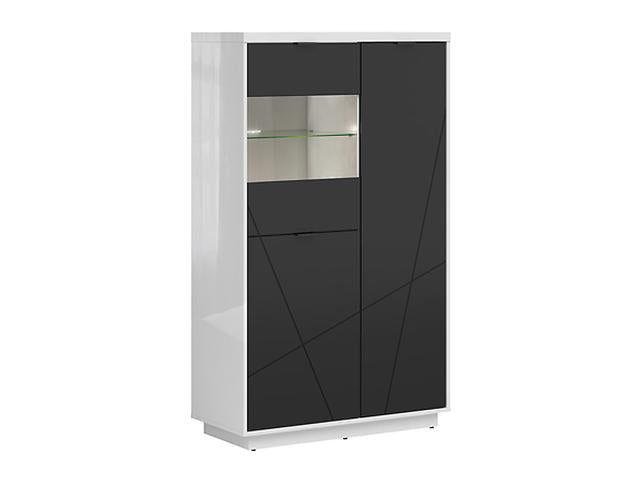 Forn — Display Cabinet with Glass Door | 94 × 157 cm | White Gloss & Black Matt