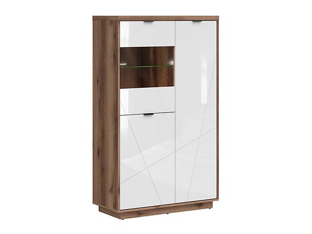 Forn Display Cabinet 94 cm – Dark Delano Oak / White Gloss | 2 Glass Shelves, 8 Storage Zones & LED Option