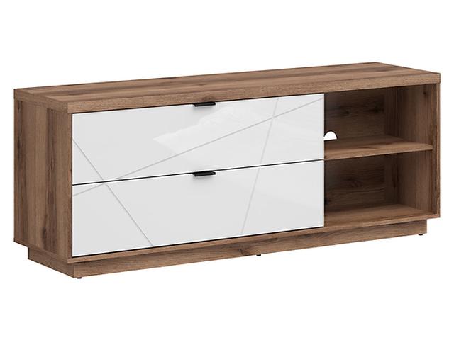 Forn — TV Cabinet | 156 × 61 cm | 2 Drawers & 2 Open Shelves | Dark Delano Oak & White Gloss
