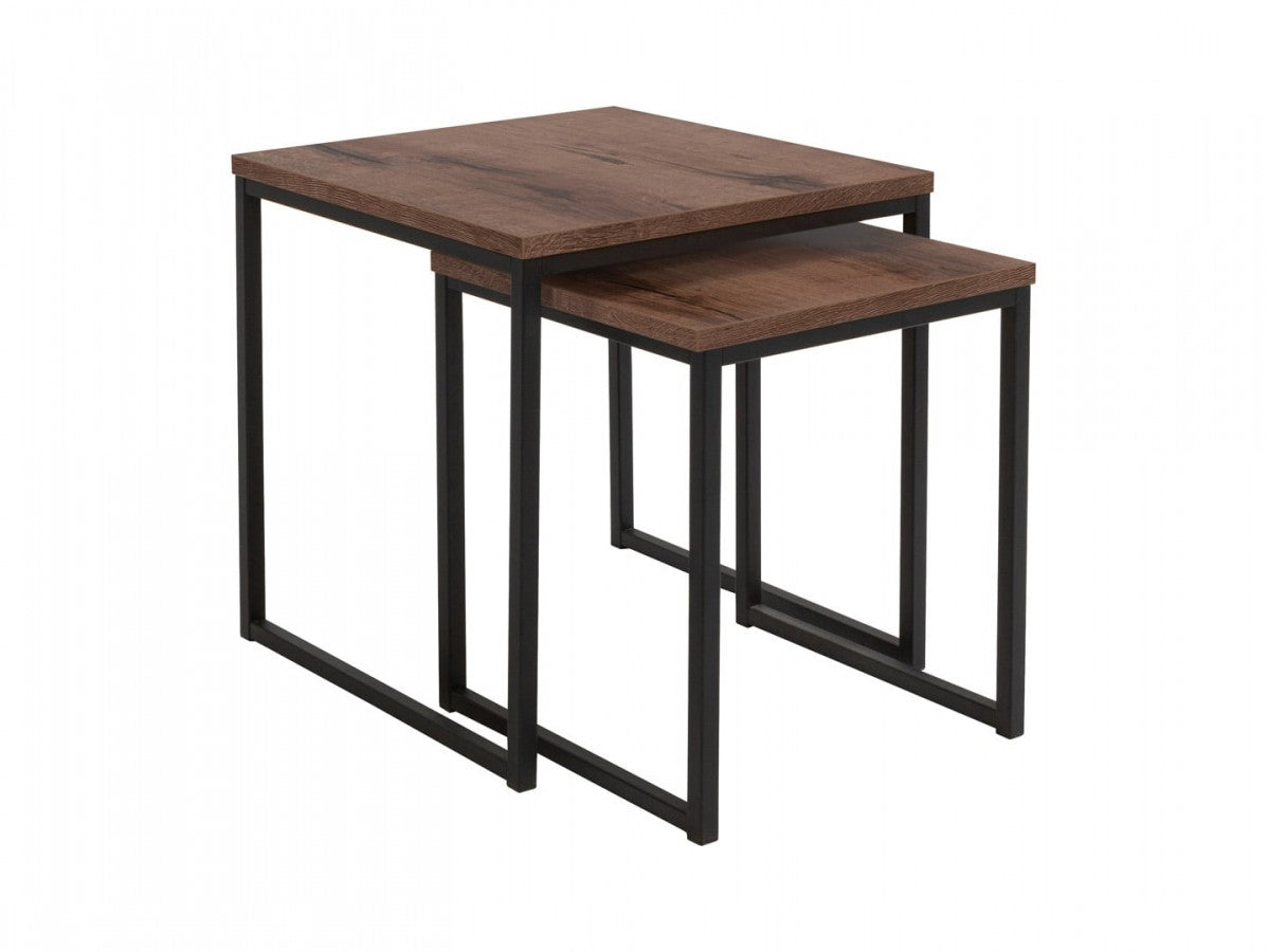 Aroz Coffee Table Set of 2 – Monastery Oak | 50×50 & 40×40cm | Metal Frame | Loft Style