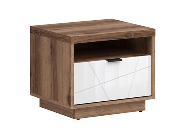 Forn Bedside Table – Dark Delano Oak / White Gloss