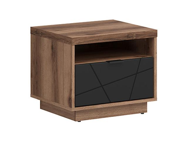 Forn — Bedside Table | 50 × 42.5 cm | 1 Soft-Close Drawer | Dark Delano Oak & Matt Black