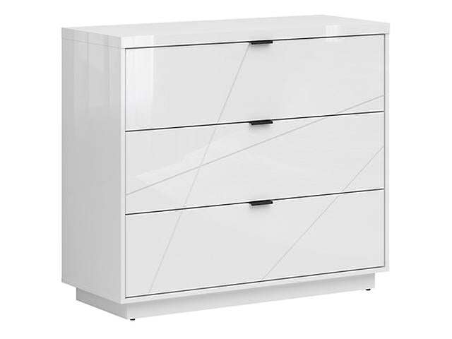Forn Chest of Drawers | 3 Soft-Close Drawers & Routed Fronts | White Gloss | 106x93x42.5cm