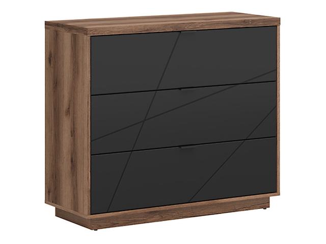 Forn — Chest of Drawers | 106 × 93 cm | 3 Soft-Close Drawers | Dark Delano Oak & Matt Black