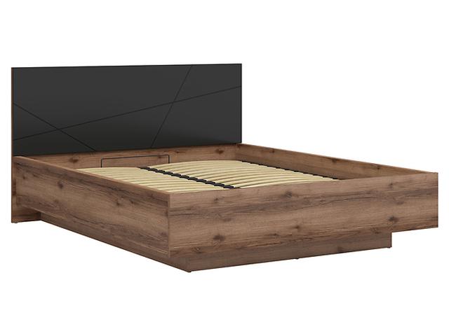 Forn Bed 160×200 with Storage – Dark Delano Oak / Matt Black