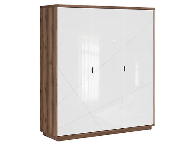 Forn 3-Door Wardrobe 180 cm – Dark Delano Oak & White Gloss | Hanging Rail, 4 Shelves & 2 Drawers | Routed MDF Fronts | Soft-Close