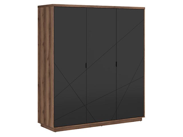 Forn 3-Door Wardrobe 180 cm – Dark Delano Oak / Matt Black | Rail, 4 Shelves & 2 Drawers
