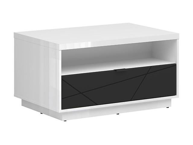 Forn Coffee Table 90 cm – White Gloss & Black Matt, Soft-Close Drawer, Magazine Shelf