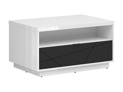 Forn Coffee Table 90 cm – White Gloss & Black Matt, Soft-Close Drawer, Magazine Shelf