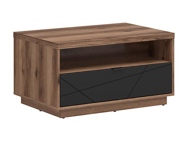 Forn Coffee Table – Dark Delano Oak & Black Matt | Soft-Close Drawer, Grooved Front & Magazine Shelf | 90×60 cm