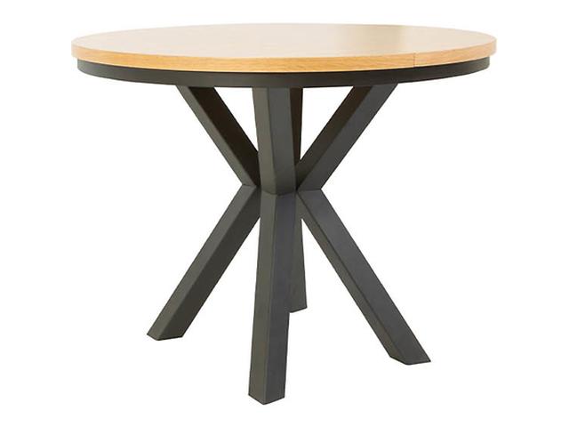 Eland Round Extendable Dining Table Ø100–200 cm – Natural Oak Veneer & Black Metal