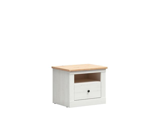Frija Bedside Table – Andersen Pine White & Artisan Oak, Soft-Close Drawer, Open Shelf, Scandinavian