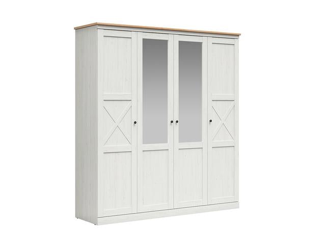 Frija Wardrobe 203 cm – 4-Door Scandinavian Wardrobe with Mirrors, 2 Rails & Soft-Close Hinges | Andersen Pine / Artisan Oak