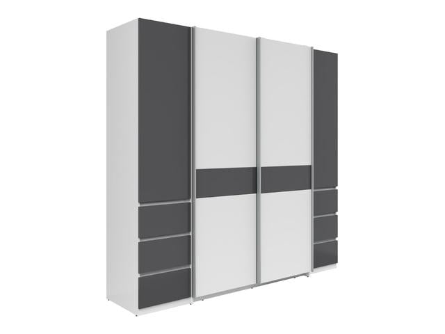 Fabio Wardrobe 215x210 cm – White & Graphite, Sliding + Hinged Doors, 2 Rails & 10 Zones