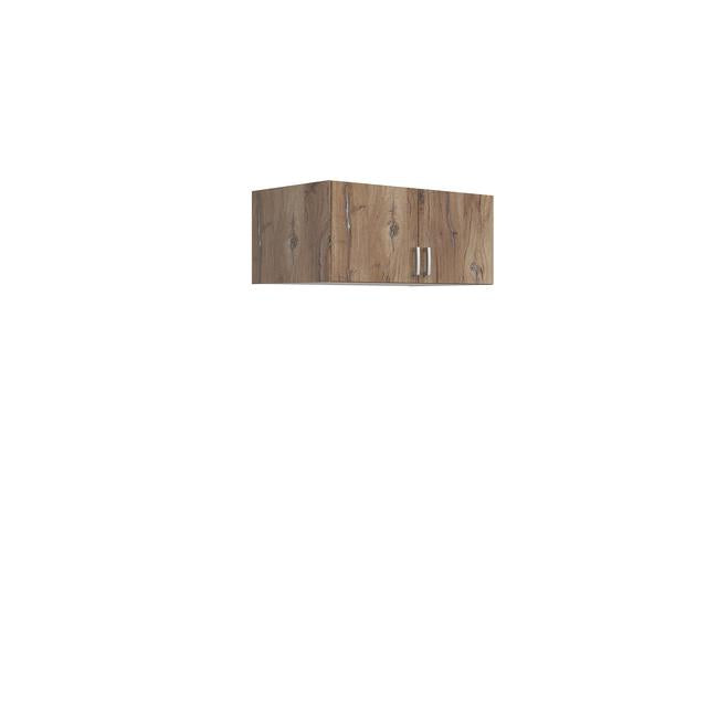 Brando 2 Wardrobe Top Cabinet 91x54x39 cm – 2 Doors, Dark Flagstaff Oak & Textile