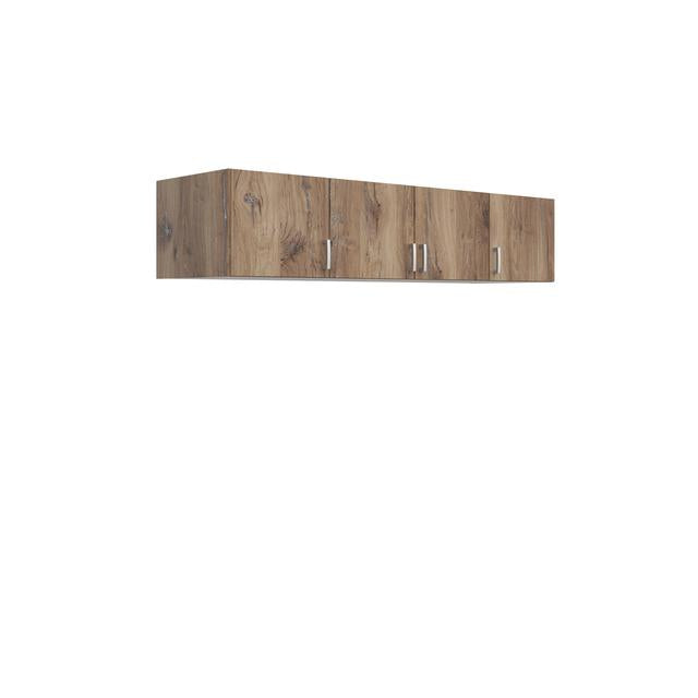 Brando 4 Wardrobe Top Unit 181×39×54 cm – 4 Doors, Ergonomic Handles | Dark Flagstaff Oak & Textile
