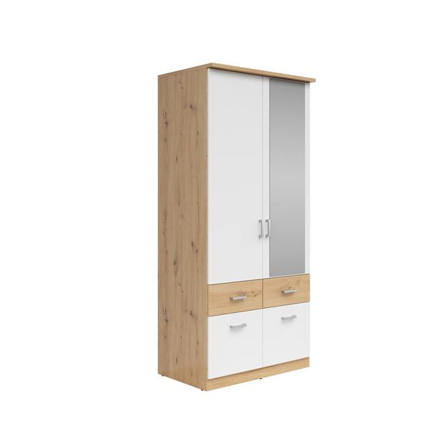 Brando 2 Wardrobe 91×199cm – Artisan Oak & White | Mirror, Hanging Rail & 4 Drawers