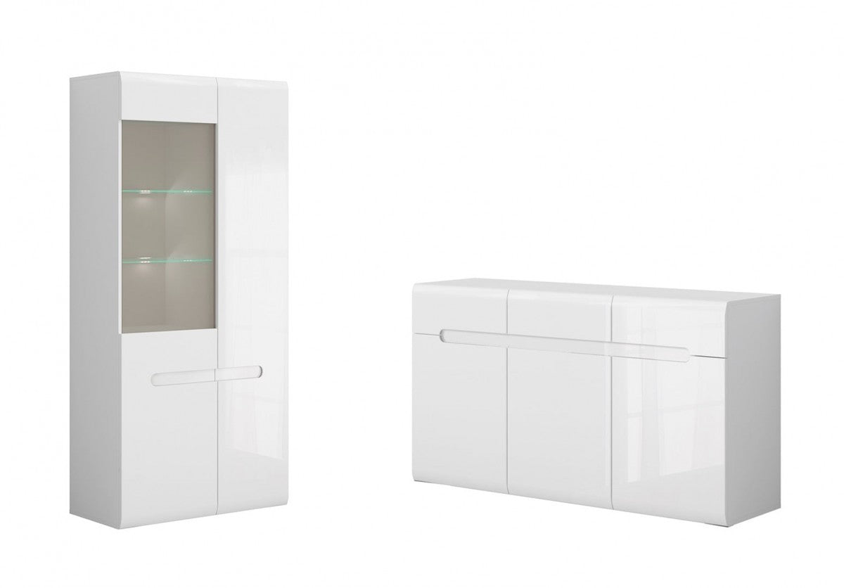 Azteca Trio Living Room Set – Sideboard & Display Cabinet | White / White Gloss
