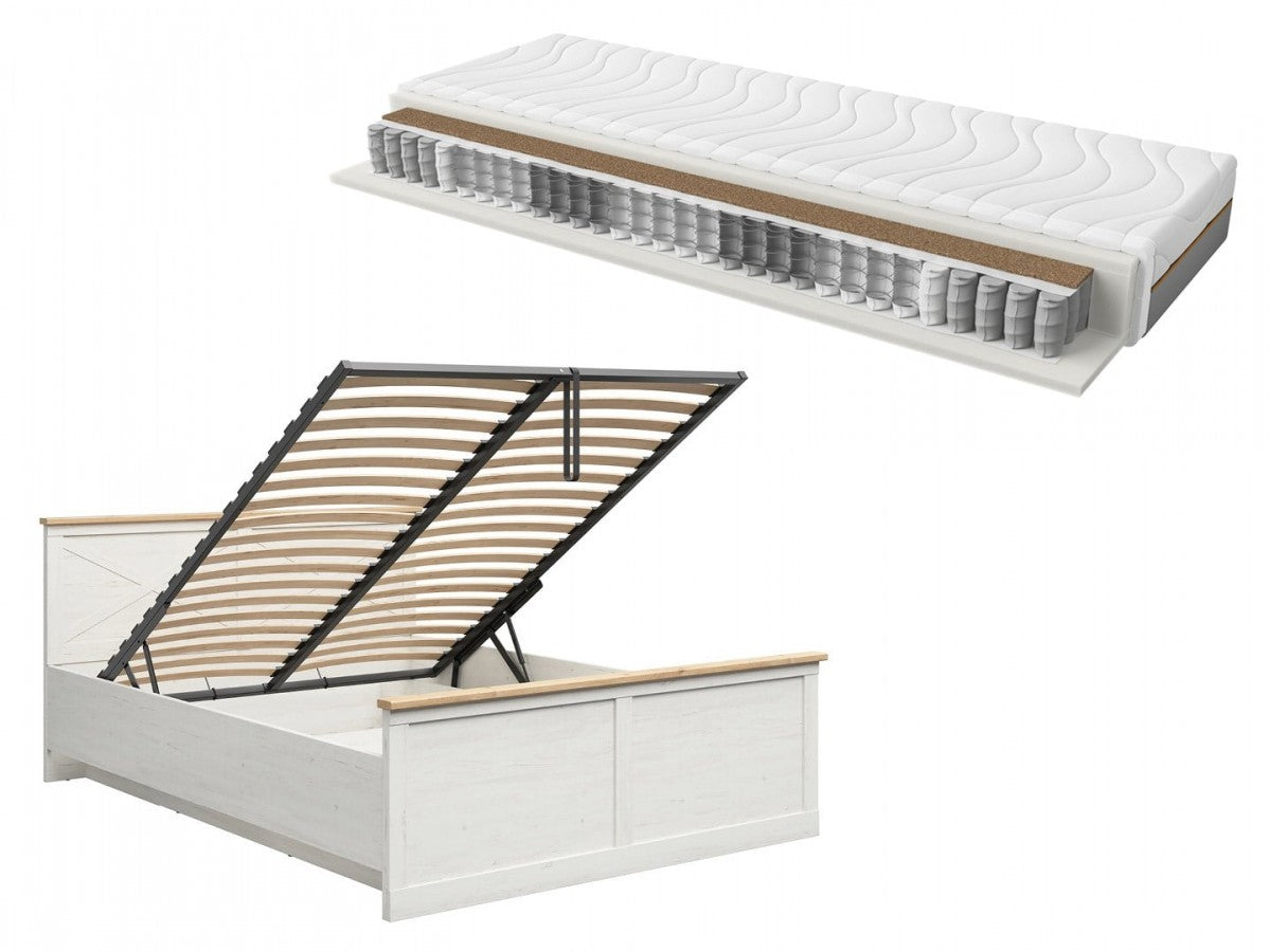 Frija Bed Set 160×200 cm – Storage Bed & Ceres AV Pocket Spring Mattress | Andersen Pine White & Artisan Oak