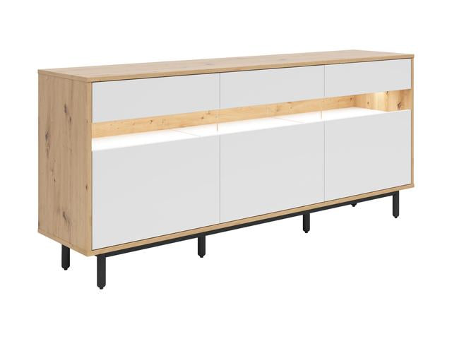 Gap Large Sideboard 190cm – Artisan Oak, White & Black | 3 Drawers & Shelves