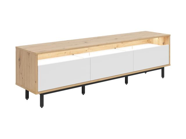 Gap TV Unit 190 cm – Artisan Oak, White & Black | Centre Media Shelf with Cable Hole | 3 Drawers | Black Legs