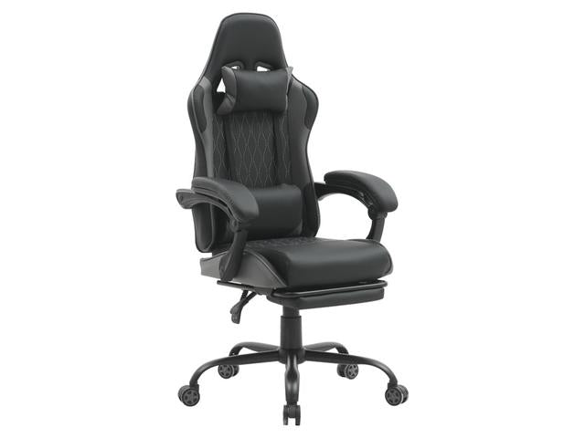 G-Turbo Gaming Chair – Black & Grey | TILT Mechanism | 150° Recline | Extending Footrest | Lumbar & Headrest Pillows | Metal Base