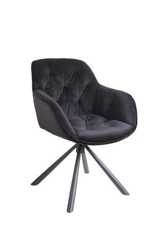 Eileen Swivel Chair — Velvet Bucket Seat, 360° Rotation & Powder-Coated Frame, Black