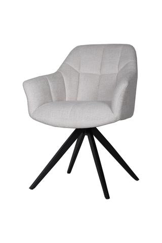Chort Swivel Dining Chair — 360° Rotation, Soft Fabric & Black Metal Frame, Creme