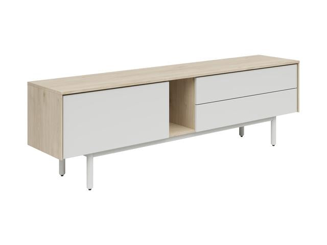 Ema TV Unit 180 cm – Jackson Hickory Walnut & Light Grey | Push-to-Open | 2 Drawers, Drop-Down Shelf & Cable Management