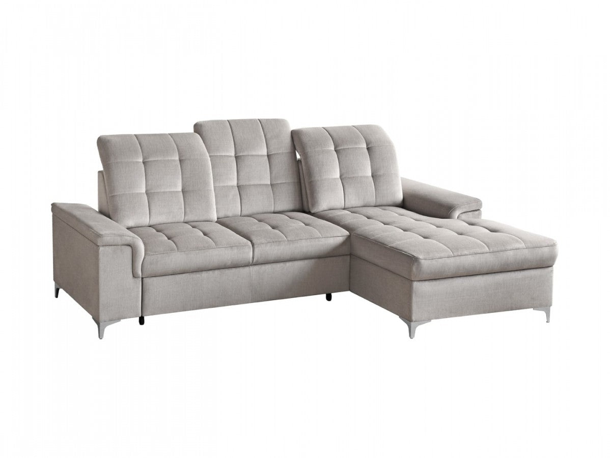 Ariado Right-Hand Corner Sofa Bed — Velour, Dolphin Mechanism, 140x200cm Sleeping Surface & Storage, Grey